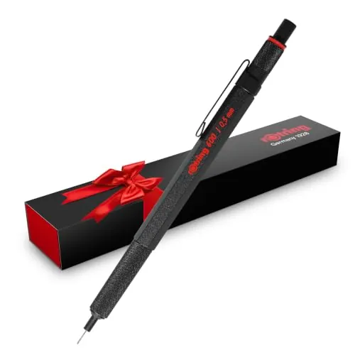 rOtring 600 Portaminas | 0,5 mm | Cuerpo metálico negro Portaminas | Empuñadura antideslizante estriada y cuerpo hexagonal