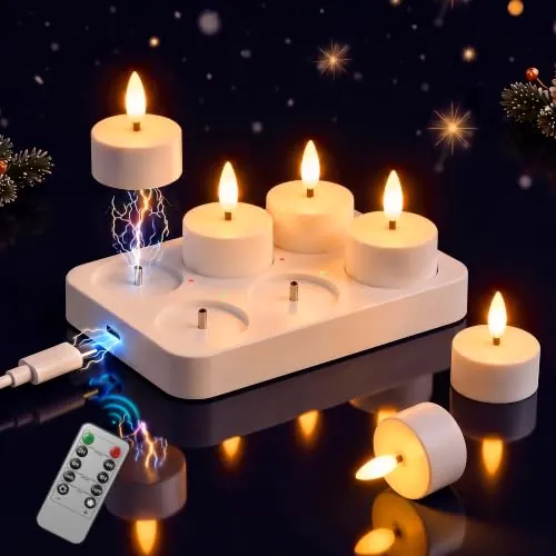 Dehobo Velas de Té LED Recargables más de 50 ~ 110 Horas 6 Pz | Velas Decorativas Efecto Llama con Base de Carga, Decoracion Cumpleaños - Velas Sin Llama para Fiesta Hogar Salone Halloween