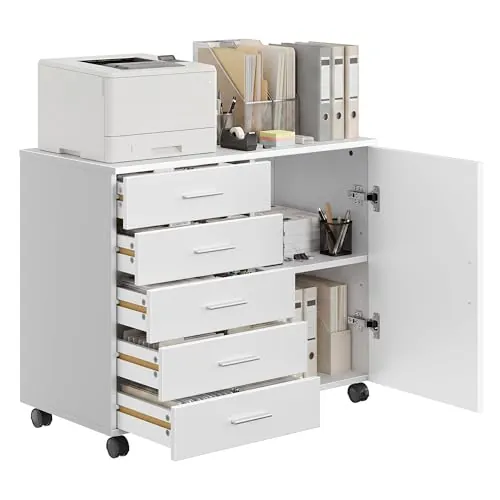 VASAGLE Archivador Móvil sin Tornillos, 5 Cajones y 1 Puerta
