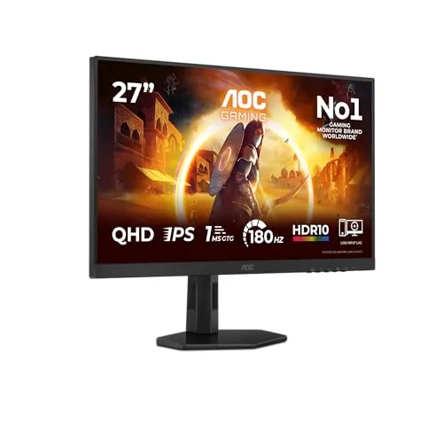 AOC Q27G4XFAD Gaming Monitor 27 Pulgadas 180Hz Panel Fast IPS, 1ms GtG, HDR10, G-Sync Compatible, Altura Ajustable, (2560x1440 HDMI 1x 2.0 DP 1x 1.4) Negro