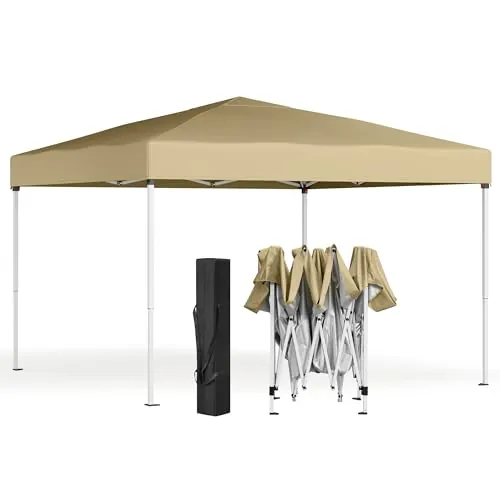 SONGMICS Cenador 3 x 3 m, Carpa Plegable, Protección Solar, Resistente a Lluvia Ligera, Portátil, para Patio, Jardín, Mercadillo, Beige GCT102LZ01