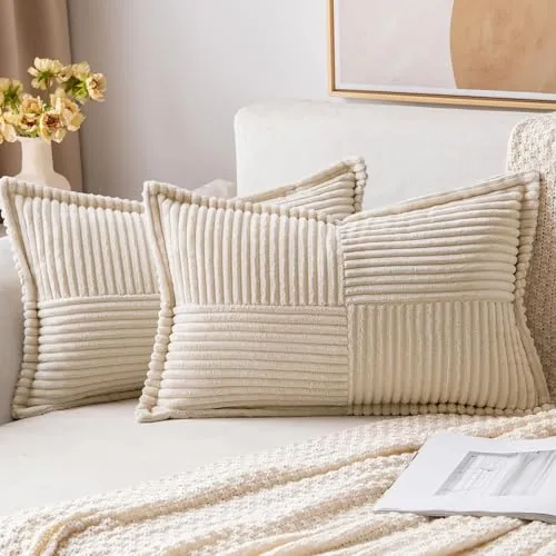 MIULEE Funda de Cojines para Sofá 30x50 cm Funda de Almohada de Corduroy Súper Suave Cojin de Pana a Rayas Decoración Moderna para Sofá Silla Cama Sala de Estar Dormitorio 2 Piezas Creme