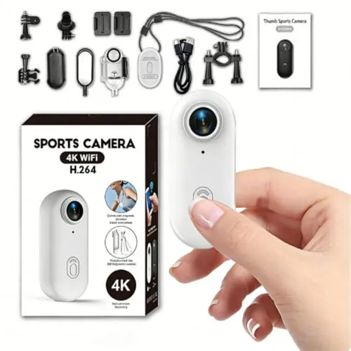 TKMARS Cámara Deportiva 4K con Estabilizador, 360 Camera Action CAM, Cámara Digital Compacta 4K, Cámara Acuática, Montaje Magnético/Pinza, 120min Batería, Ideal para Bici/Moto/Mascotas