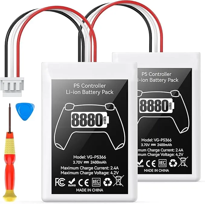Bateria de Mando para PS5, Batería Doble de 8880mWh de Alta Capacidad, Recambio Fiable de Bateria Mando PS5, Batería para Sesiones de Juego Prolongadas, Batería Mando PS5 de Seguridad