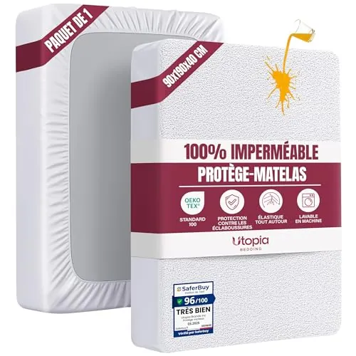 Utopia Bedding Protector Colchón 90 x 190 x 40 cm Impermeable, Certificación Oeko-Tex Funda Colchón, Cubre Colchón Transpirable, Elástico En Todo El Contorno