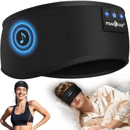 MUSICOZY Auriculares para Dormir Bluetooth, Auriculares Dormir Bluetooth, Diadema Bluetooth para Dormir de Lado, Antifaz para Dormir con Auriculares,Sonido de Alta Fidelidad, Batería 14H,Ultraligeros