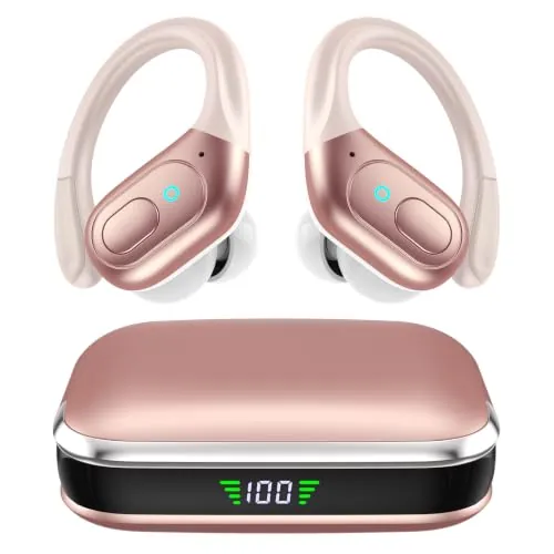 HAOYUYAN Auriculares inalámbricos Bluetooth 5.4 Over-Ear, cancelación de Ruido, Impermeables IPX7, Pantalla LED de batería, 75h de reproducción, para Deportes y Entrenamientos - Oro Rosa