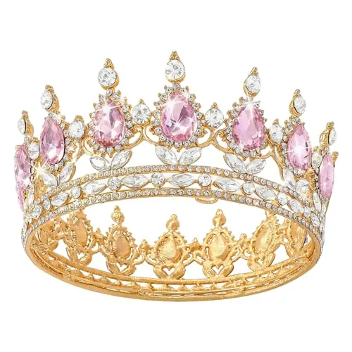 Euablfo Corona para mujer, coronas de diamantes de imitación, corona para pastel, corona de cumpleaños con tiara de diamantes rosas, niñas, princesas, fiesta de cumpleaños, cumpleaños de la novia
