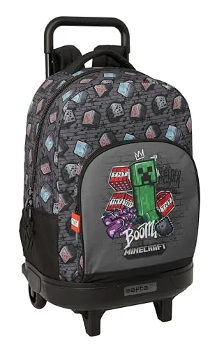 MINECRAFT GRAFFITI - Mochila Grande con Ruedas, Compacta, Extraíble, Ideal para Niños de Diferentes Edades, Cómoda y Versátil, Calidad y Resistencia, 33x22x45 cm