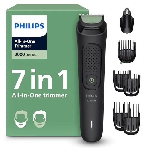 Philips Recortadora Todo En Uno series 3000, Kit 7 en 1, Afeitadora y cortapelos Hombre para Rostro y Pelo, Barba, Cuchillas Autoafilables suaves con la piel, 10 longitudes, MG3930/15