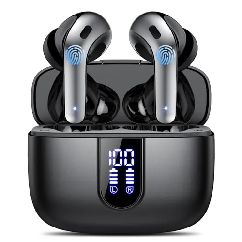 Auriculares Inalámbricos Bluetooth, Auriculares Bluetooth 5.3, 4 Mic con Reducción de Ruido ENC, 50H con Graves, Cascos Inalambricos Bluetooth IP7 Impermeable, Carga Rápida USB-C, Ajuste Cómodo