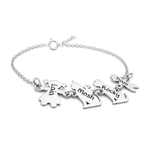 RINCON DEL ARTESANO HECHO A MANO MALAGA Pulsera Mamá Personalizada con nombres - Fabricada en plata de ley 925/1000 - Niños con Nombres - Regalo día de la Madre - Regalo Mamá