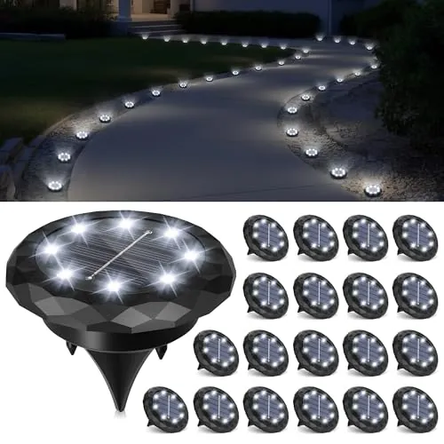 Solpex 20 luces solares para jardín, luces solares de suelo, IP65, resistentes al agua, iluminación de patio para camino, entrada, piscina, jardín, patio (20 piezas, blanco)