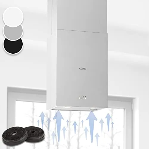 Klarstein Campana Isla Cocina, Campana Isla Techo Flujo Aire 624m³/h, Temporizador, Extractora Regulable, Extractor Humos 3 Modos y Filtros de Carbón Activo, acero inoxidable
