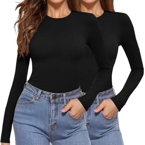 Aottori Pack 2 Camiseta Térmica Mujer Manga Larga Capa Base Diseño Ajustado