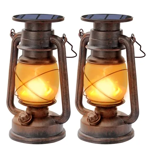 Farolillos Solares Exterior, 2 Piezas Faroles con Efecto Llama LED