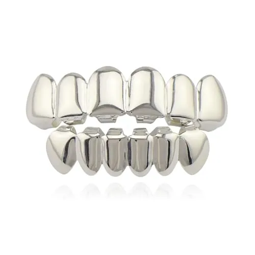 Qiwenr Dientes de Hip Hop, Conjunto de Dientes Hiphop, Parrillas Dentales, con 2 Moldes de Silicona, Para Festivales de Música, Halloween, Fiestas, de Raperos, Cosplay, Decoración
