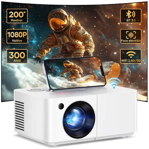Mini Proyector Portátil, Electric Focus Native 1080P con 5G WiFi y Bluetooth, Pantalla de Espejo de Pantalla Máxima de 200" con Android/iOS/Windows