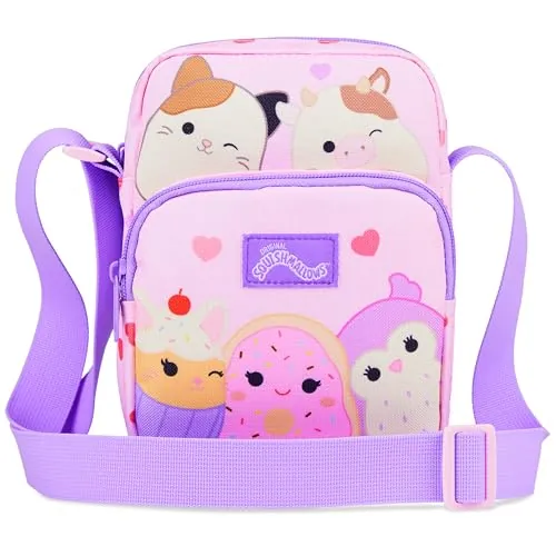 Squishmallows Bolso Bandolera Niña y Adolescente Cam the Cat Bolsa de Viaje Movil Dinero o Paseo Regalos para Niñas (Rosa)