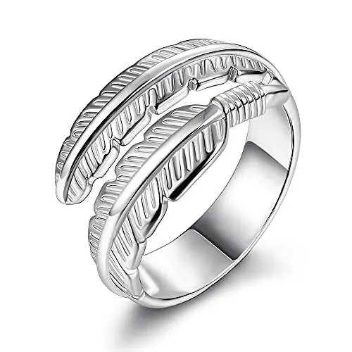 BESTEEL Anillo De Plata Esterlina 925 para Mujer Niñas Anillos de Compromiso Boda Pluma Anillo Hojas Alas de Angel Vintage Anillo Abierto Ajustable…