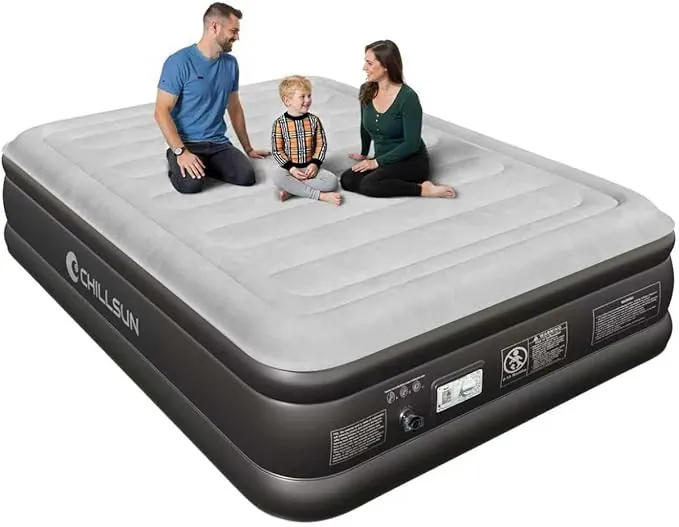 CHILLSUN Colchón Hinchable, Colchón Hinchable Autoinflable, para 2 Personas 203x152x46 cm, Superficie de Felpa Gruesa Impermeable, Compacto para Almacenar, Adecuado para Camping y Hogar