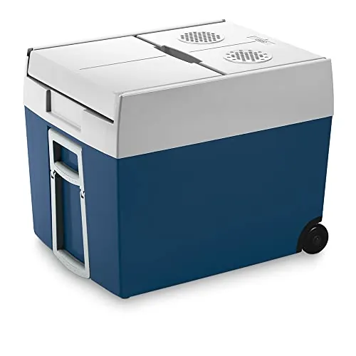 MOBICOOL MT48W nevera eléctrica 48L – 12V y 230V – Nevera portátil con ruedas para camping, coche, camión y actividades al aire libre – Gran potencia de enfriamiento en viajes – Azul