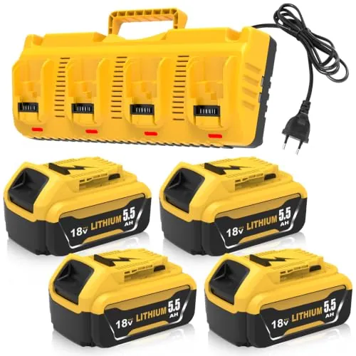 4X 5.5Ah Reemplazo para Dewalt Bateria 18V+Cargador DCB104 | para DCB184 DCB180 DCB181 DCB182 DCB200 DCB201 DCB204