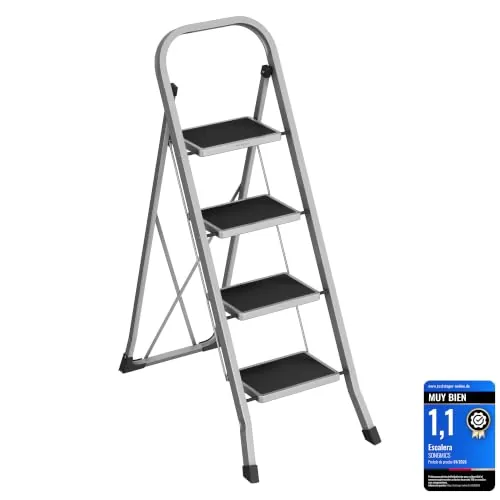 SONGMICS Escalera Plegable, Escalera de Tijera con 4 Peldaños, Bloqueo de Seguridad
