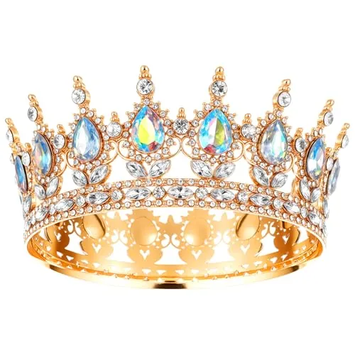 1 tiara de princesa de cristal para mujer, tiara vintage, corona para mujer, tiara brillante para novia, corona de novia, boda, graduación, cumpleaños, fiesta dorada