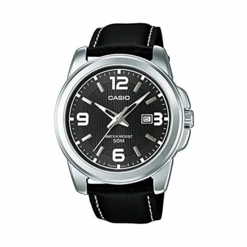Casio MTP-1314PL-8AVEF Reloj Analógico de Cuarzo con Correa en Cuero para Hombre, Negro/Negro