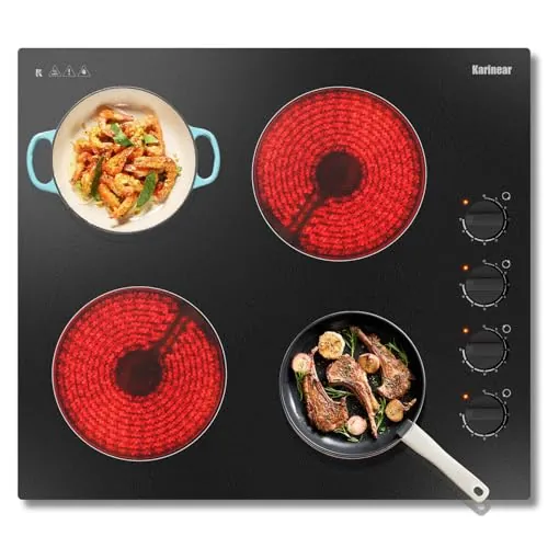 Karinear Placa Vitroceramica 4 Fuegos 60 CM con Mandos Manuales, 6000W