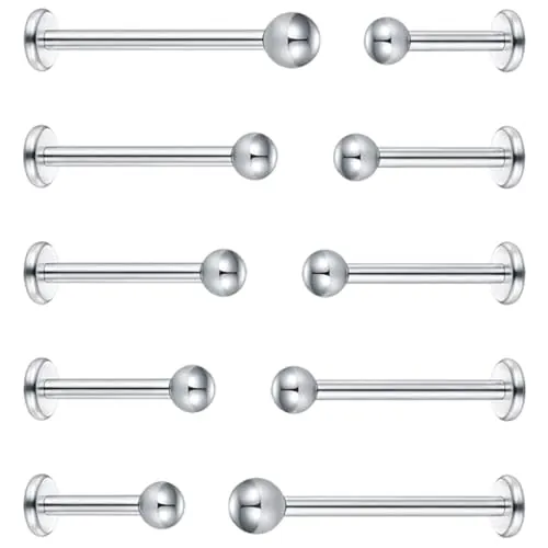 MUNZE 10 Unidades Piercing Tragus Hombre Plata 16G - Acero Quirúrgico Labret Helix Anillo 4-12Mm Bolas 3Mm