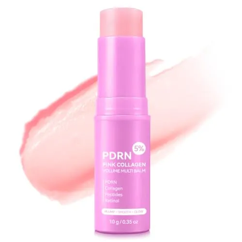 PDRN Pink Collagen Volume Multi Balm Stick, Stick de cuidado hidratante con colágeno para la cara, Bálsamo de cuidado multifuncional para labios, cuello, mejillas y zonas de piel seca - 10 g