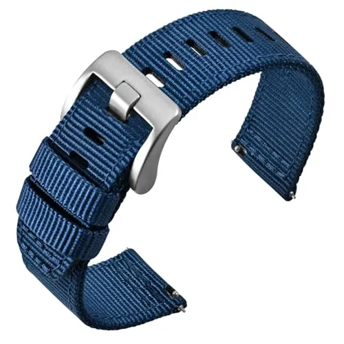 ANNEFIT Correa Reloj Nailon de Militar, Correas Reloj de Liberación Rápida 20mm para Hombres, Hebilla de Acero Inoxidable (Azul)