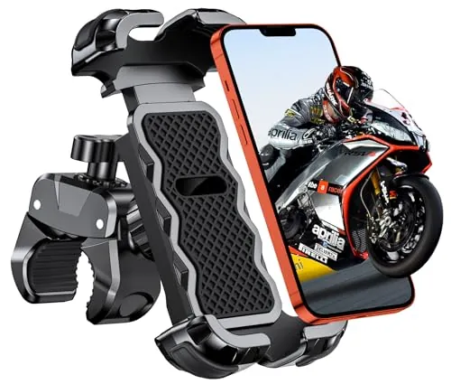 Babacom Soporte Movil Moto 360° Rotación, Cerradura 1s y Protección Segura Soporte Movil Bicicleta para Manillar de 0.71-1.4" Diámetro, Soporte Móvil Bicicleta Compatible con iPhone 4.7-6.8", GPS