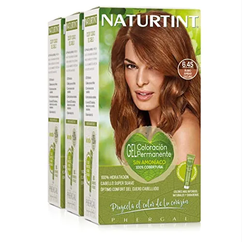 Naturtint | Coloración sin amoniaco | 100% cobertura de canas | Ingredientes vegetales | Color natural y duradero | 6.45 Rubio Ámbar Oscuro | Pack de 3