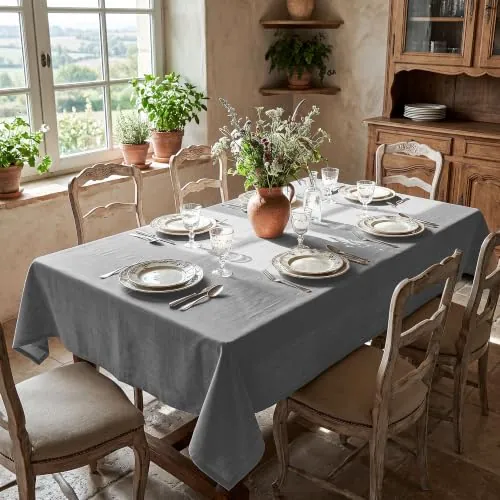 Deconovo Mantel Antimanchas Mesa Rectangular, 140x200 cm, Gris | Efecto Lino, Impermeable, Protege la Mesa, Apta para Exterior, Fácil de Limpiar, Cocina, Comedor, Terraza y Jardín, 1 Pieza