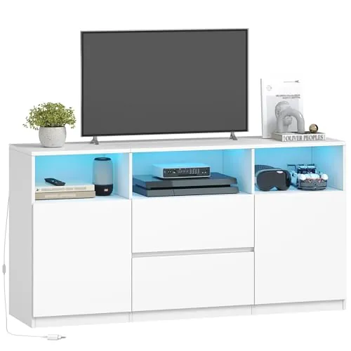 Hzuaneri Mueble de TV, con Luces LED, 147 x 40 x 76 cm, Blanco