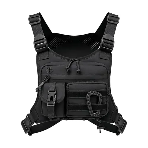 GAESHOW Bolso táctico en el pecho para hombre, ajustable y funcional para hombres y mujeres, impermeable, portátil, para entrenamientos al aire libre, ciclismo, senderismo y deportes, color negro