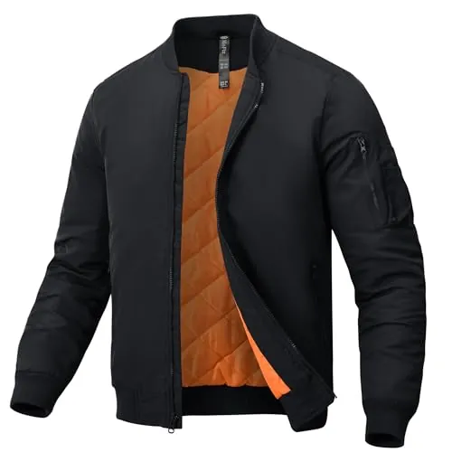 MoFiz Hombre Chaqueta Bomber Acolchado Vintage Invierno Cálida Cazadora Bombardero Grueso Abrigo Bolsillos con Cremallera Negro EU 4XL
