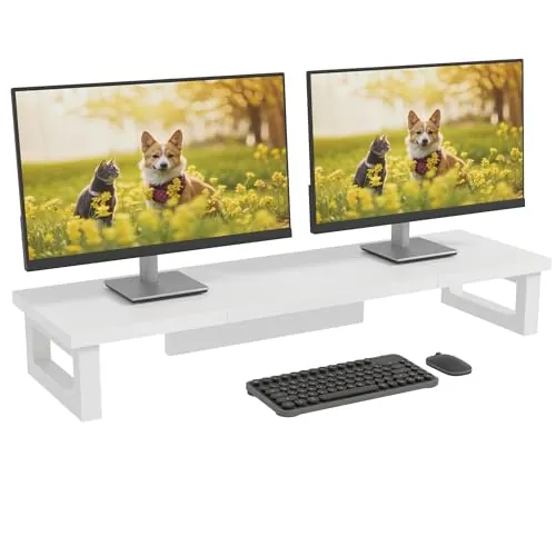OYRREU Elevador Monitor Escritorio, 91x26cm, Soporte Pantalla Ordenador | Soporte Monitor Escritorio, Soporte Monitor Doble, Elevador Pantalla Ordenador, 91x26x12,5cm, Fácil instalación, Blanco