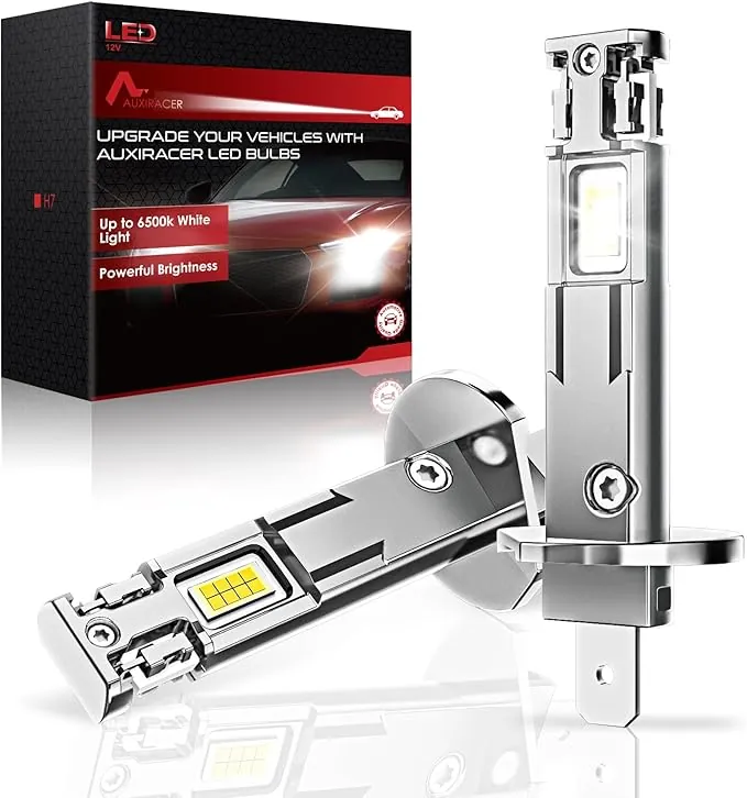 AUXIRACER H1 LED Bombillas, 32000LM 6500K Blanco frío 120W, 2026 H1 LED Lámpara Faros de coche y Moto con Ventilador de Refrigeración, 1:1 Mini Tamaño, 2 Piezas