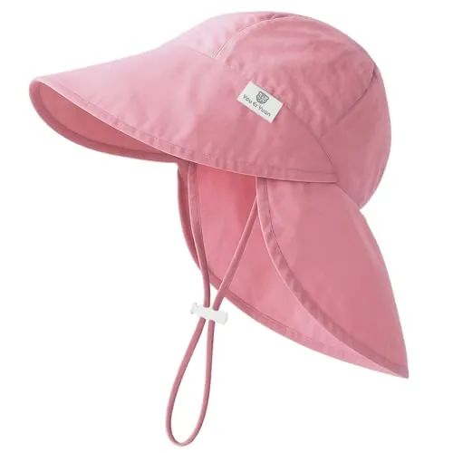 RoxNvm Gorro Filtro UV Bebe, Gorros Proteccion UV Bebe Algodón, Ajustable Gorro Bebe UPF 50, Protección Cuello Verano Chapeu Criança UV para 6 Meses-2 Año (Rosa)