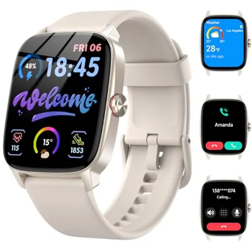 Reloj Inteligente Mujer Hombre con Llamadas Bluetooth y Voz AI, 1.85'' Smartwatch con Whatsapp Notificación, Pulsómetro/SpO2/Sueño/Podómetro, 110+ Modos Deportivos, Impermeable IP68 para iOS/Android