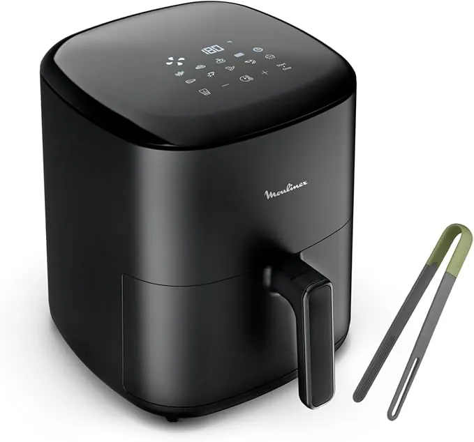 Moulinex Easy Fry Max 5L - Freidora aire 1500W, ahorro energético hasta 70%, panel control intuitivo, 10 programas automáticos, para 6 personas, Incluye Pinzas, Negro, EZ245820ES
