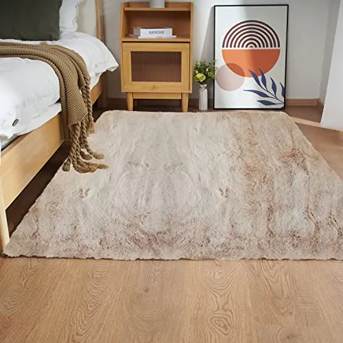 Ghouse Alfombras Salón Rectangular Alfombra Suave de Pelo Corto de Habitación Dormitorio Lavables Alfombra Antideslizante Muy Suave Alfombra esponjosa de Cama (120 x 180 cm,Beige)