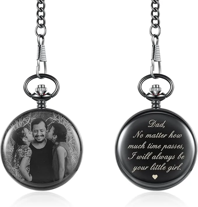 Jeweidea Reloj de Bolsillo de Hombre Personalizado con Cadena Reloj de Bolsillo con Foto y Nombre Grabados para Hombres Marido Papá Novio Día del Padre Regalos de cumpleaños