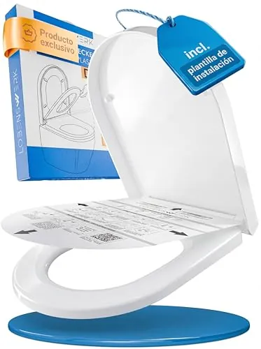 LOBENSWERK Tapa WC D [LARGO] Montaje Fácil | Tapa Inodoro con Cierre Suave | Tapa de WC, Asiento Inodoro, toilet seat antibacteriano y resistente UV incl. plantilla