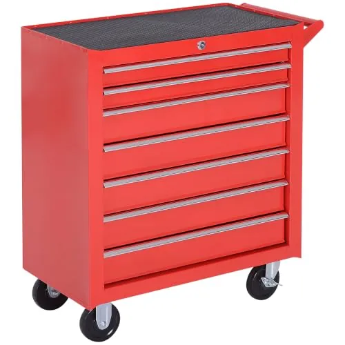 DURHAND Carro de Herramientas con 7 Cajones, con Cerradura, Asa, Rojo