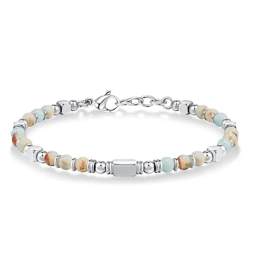 SIUMAL Pulsera Mujer, Pulsera Bohemia de Piedra Natural Acero Inoxidable para Mujer, Regalo De Cumpleaños para Mamá